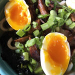 bowl of udon with soft-boiled eggs
